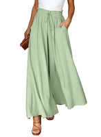 1 x RAW Customer Returns Dokotoo Summer Pants Women Lightweight Palazzo Pants Elegant Summer High Waist Baggy Casual Pants Cotton Linen Wide Pants with Pockets Drawstring Elastic Plain Fabric Pants Green M - RRP €37.3