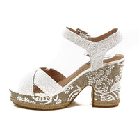 1 x RAW Customer Returns LARES Bridal sandals with wide esparto heel. Espadrilles with platform and crossed upper. Color White Size 38 - RRP €58.89