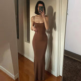 2 x Brand New TOFBS Women s Spaghetti Strap Bodycon Sleeveless Long Dress Sexy Skims Maxi Dress Elegant Fishtail Dresses Cocktail Dress Evening Dress Party Dress Summer Dress Brown, S  - RRP €43.54