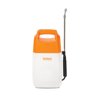 1 x RAW Customer Returns Toolland pressure sprayer, electric, battery-operated, telescopic lance, adjustable nozzle, shoulder strap, 6 liters, white orange black - RRP €55.79