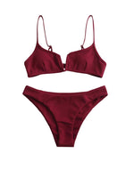 1 x RAW Customer Returns ZAFUL Women s V-Neck Bikini Set, 2-Piece Swimsuit Ribbed Fabric Single Back Knot Color Red-Model 2, M EU.38  - RRP €36.99