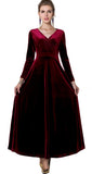 1 x RAW Customer Returns Urbancoco Women s Long Long Sleeve Evening Dress Maxi V-Neck Velvet Party Dress XL, Wine Red  - RRP €57.46