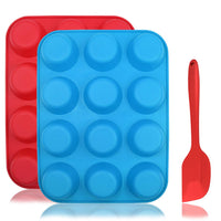 7 x Brand New Silicone Muffin Mold Bonus Muffin Pan with Spatula, Sourceton 3-Pack Muffin Pan and Spatula Baking Tray, Flexible, Microwave Safe. Blue Red - RRP €151.2