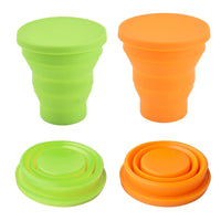 5 x Brand New Foldable Silicone Cup, Practical Travel Cup, Foldable Travel Cup, Collapsible Outdoor Cup, Camping Drinking Cup, With Cover, for Camping and Hiking, 2 Pack, Green Orange - RRP €32.7