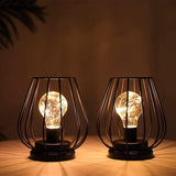 1 x RAW Customer Returns TRIROCKS Set of 2 Battery Operated Lamps Made of Metal 17 cm High Living Room Mini Cage Shape Wireless Table Lamp Battery Lanterns with Warmer Fairy Lights Light Bulb for Indoors Outdoors Black  - RRP €35.99