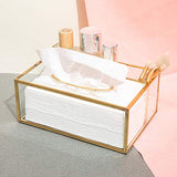 1 x RAW Customer Returns SLHEQING Cosmetic Tissue Box Glass Tissue Box Beauty Coffee Table Organizer with 4 Compartments for Phone, Remote Control, Gold Tissue Box Cover - RRP €32.98