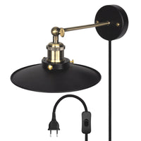 1 x Brand New ENUETEK Vintage Wall Lamp Black, Indoor Industrial Wall Light with E27 Lamp Socket and 22CM Lampshade for Bedroom, Hallway, Wall Lamp with Plug and Power Cord, Bulb Not Included - RRP €21.98