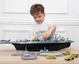 1 x RAW Customer Returns deAO model ship aircraft carrier with small model airplanes, truck, tank, submarine, battleships and action figures included - RRP €39.61