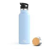 1 x RAW Customer Returns Daikoku Bottle, Double Wall Stainless Steel Thermal Bottle, Thermos Keeps Drinks Cold or Hot for Hours, Two Caps, Light Blue Color, 1 L - RRP €21.63