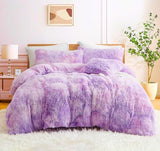 1 x RAW Customer Returns Menkala Plush Bed Linen 155x220 Winter Fluffy Warm Duvet Cover Tie Dye Printed White Purple Plush Bedding Set Fleece Long Hair Faux Fur Duvet Cover with Zip and 1 Pillowcase 80 x 80 cm - RRP €50.41