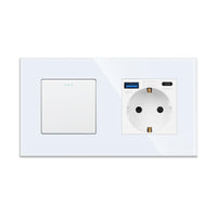 1 x RAW Customer Returns JIMEIDA light switch with USB socket white flush-mounted, USB A and type C port max.3.1A, 1 compartment 1 way with glass plate, modern crystal rocker switch wall switch, 10 Amp, 250 V - RRP €20.16