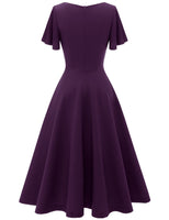 1 x RAW Customer Returns Homrain Women s Rockabilly Dress Midi Length Retro Cocktail Dress Summer Short Sleeve Dress Plus Size Knee Length A-Line Ball Gown Grape XL - RRP €49.99