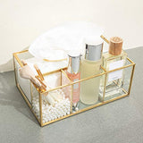 1 x RAW Customer Returns SLHEQING Cosmetic Tissue Box Glass Tissue Box Beauty Coffee Table Organizer with 4 Compartments for Phone, Remote Control, Gold Tissue Box Cover - RRP €32.98