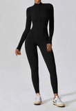 1 x RAW Customer Returns Ecupper Jumpsuits for Women Bodysuit Athletic One-Piece Zip Up Jumpsuit Rompers Long Sleeve Workout Outfit Black M - RRP €40.33