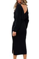 1 x RAW Customer Returns Viottiset Women s Elegant Knitted Dresses with V-Neck Batwing Sleeve Backless Slit Maxi Dress with Belt Black L - RRP €30.91