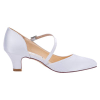 1 x Brand New Duosheng Elegant HC2002 Wedding Shoes Round Toe Comfort Low Heel Block Heel Buckle Satin Bridal Shoes White Size 38 - RRP €62.51