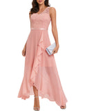 1 x Brand New Meetjen Wedding Dresses for Guests Bridesmaid Dress Women Long Cocktail Dress Elegant Mullet Lace Dress Sleeveless Evening Dress Chiffon Blush 2XL - RRP €59.48