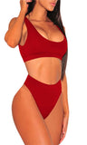 1 x RAW Customer Returns Viottiset Women Swimwear Crop Top Bikini Set Two Piece Swimsuit High Waist Beachwear Push Up 01 - Red Large - RRP €34.99