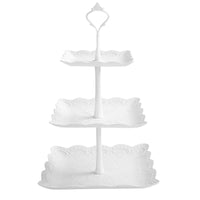 1 x RAW Customer Returns Jinlaili 3-Tier Cake Stand, Cake Stand Cupcake Stand, White Plastic Cake Stand, Sweet Cakes Fruit and Dessert Stand, Cake Trays, Fruit Plate Holder for Party - RRP €12.29