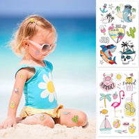 1 x Brand New Kids Temporary Tattoo, 10 Sheets Hawaiian Tropical Theme Temporary Tattoo Stickers, Summer Beach Pool Fake Tattoo Stickers for Boy Girl Birthday Gift - RRP €15.6