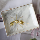 1 x RAW Customer Returns Marble and Ceramic Jewelry Tray, Ring Holder with Gold Edges, Gift for Wedding, Valentine s Day, Housewarming - RRP €10.27