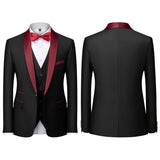 1 x RAW Customer Returns KUDMOL Men s 3 Pieces Suit Slim Fit ONE Button Shawl Lapel for Wedding Prom Blazer Vest Pants Set Red, L  - RRP €109.99