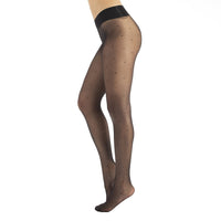 1 x RAW Customer Returns CALZITALY Trasparente tights, seamless tights, dotted tights for women, S, M, L, XL, XXL, black, blue, skin colour, sun, tan, 15 DEN, Made in Italy XXL, black dots  - RRP €19.2