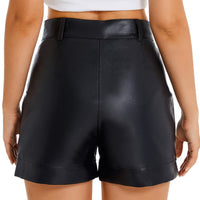 1 x RAW Customer Returns Everbellus High Waisted Faux Leather Shorts Women Pockets Wide Leg Shorts Black XLarge - RRP €28.22