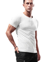 1 x RAW Customer Returns Lehmanlin men s T-shirt button collar, Henley short sleeve T-shirt, leisure T-shirt made of cotton with short sleeves, slim fit sports muscle shirts white XL  - RRP €26.99