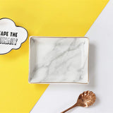 1 x RAW Customer Returns Marble and Ceramic Jewelry Tray, Ring Holder with Gold Edges, Gift for Wedding, Valentine s Day, Housewarming - RRP €10.27