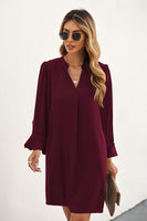 1 x RAW Customer Returns ANFTFH Women s V-neck Long Sleeve Loose and Thin Casual Flowy Ruffle Dress Casual Dresses for Women Christmas Dresses Women Wine Red L - RRP €34.27