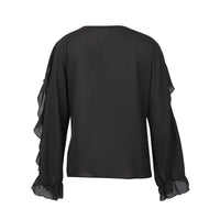 1 x RAW Customer Returns Loalirando Women s Long Sleeve Elegant V Neck Sexy Blouse for Office Casual Black X-Large - RRP €13.9