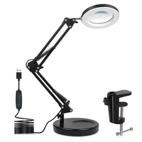 1 x RAW Customer Returns HJZ LED Magnifying Lamp, Workplace Lamp, 8 Diopter Magnifying Glass with Light - with Clamp Stand, Swivel Arm, Dimmable, 3 Color Modes, Magnifying Glass for Reading, Crafts - 8x Magnification Black  - RRP €44.35