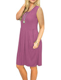 3 x Brand New AUSELILY Women s Summer Dress Sleeveless Mini Casual Pleated Knee Dress with Pocket XL,Purple  - RRP €81.0