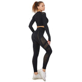 2 x RAW Customer Returns Jamron Women s Yoga Clothing Set Crop Top Leggings 2 Piece Tracksuit Gym Fitness Activewear Black SN05405 S - RRP €59.8