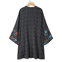 1 x RAW Customer Returns ZANZEA Women Floral Print Kimono Cardigan Boho Beach Dress Pareos Poncho Summer Beach Bikini Cover Up Floral-Blue S - RRP €30.99