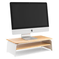 1 x RAW Customer Returns Kos Design 2-Tier Monitor Stand - Stylish, Elegant Monitor Stand with Steel Base and Bamboo Shelves - Durable Monitor Shelf - Computer Stand for Monitor - 53 x 27 x 16.5 CM White  - RRP €60.49