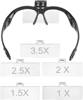 1 x RAW Customer Returns Bustling Head Mounted Magnifying Glass with Light, Headband Magnifier with 5 Lenses for Jewelry, Electronics, Hobby 1X to 3.5X  - RRP €16.72