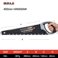 1 x RAW Customer Returns AIRAJ 450mm foxtail hand saw, the hand saw has a graduated ruler, 3D precision teeth, ideal for sawing plastic, laminate and wood, professional bi-material foxtail saw - RRP €19.94