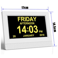 1 x RAW Customer Returns Yuanzeco 7 LCD Upgraded Version Digital Clock, LCD Digital Clock White Color Calendar with Date and Time Clock Auto - Dimming, for Alzheimer s and Young People, Elderly and Children - RRP €46.99