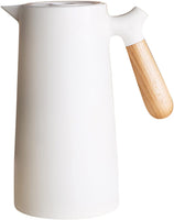 1 x RAW Customer Returns Webao thermos 1l coffee pot with wooden handle, glass insert, quick tip closure, insulated jug for coffee, tea and water, white - RRP €24.5