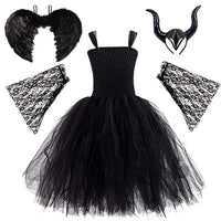 1 x RAW Customer Returns MAXHJX Girls Maleficent Costume with Wings, Princess Tulle Dress, Festival Dress, Angel Wings, Halloween Carnival Fancy Dress Party Dress Outfits XL 135-155 cm  - RRP €39.95