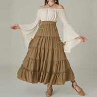 1 x RAW Customer Returns Women s Steampunk Pirate Costume Festive with Pockets Solid Color Long Skirt Khaki S - RRP €30.24