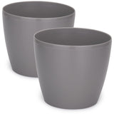 1 x RAW Customer Returns PECZEKO Shiny Flower Pots - Decorative Plant Pot for Flowers Herbs - Durable Lightweight Round Plastic Plant Pots for Living Dining Room, Kitchen, Patio, Balcony - Set of 2 - Gray, 25 cm  - RRP €23.99