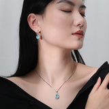 1 x RAW Customer Returns JIANGXIN 925 Sterling Silver Jewelry Set Women Chain Drop Earring Necklace Pendant Stud Earrings Aquamarine Gift Packaging 40 5CM Chain Length Party Anniversary Birthday - RRP €68.29