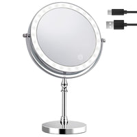 1 x RAW Customer Returns Amelar Makeup Mirror with Lights, 3 Color Lights Adjustable Brightness USB Rechargeable, Tabletop Mirror 1X 10X Magnifying 360 Rotation, Ideal for Makeup - RRP €38.35