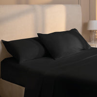 1 x RAW Customer Returns Dreamzie bedding set 4-piece made of microfiber, 1 smooth fitted sheet 180x200cm, 1 flat sheet 270x290cm and 2 pillowcases 50x80cm - black - RRP €25.99