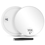 1 x RAW Customer Returns JADAZROR 30X Magnifying Mirror with 3 Suction Cups - 15cm Large Makeup Mirror with 30X Magnification, Magnifying Makeup Mirror and Tweezers Set, Portable Magnifying Mirror - RRP €17.14