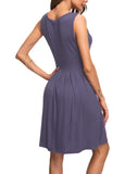 1 x Brand New AUSELILY Women s Summer Dress Sleeveless Mini Casual Pleated Knee Dress with Pocket M,Gray Purple  - RRP €22.8