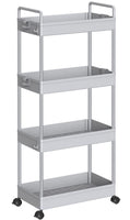 1 x RAW Customer Returns SOLEJAZZ 4-Tier Storage Cart Sliding Removable Cart Storage Cart Mobile Shelf for Kitchen, Bathroom, Laundry, Bedroom, Narrow Spaces, Plastic, Gray - RRP €27.31